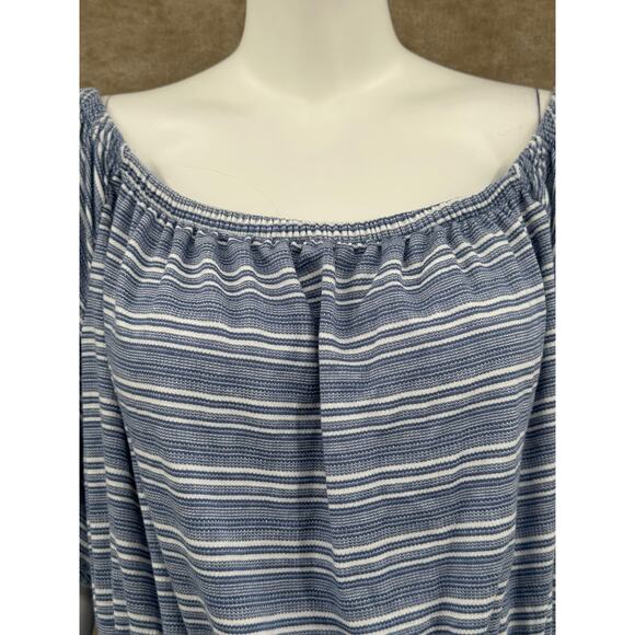 Lane Bryant Top Womens 22 24 Blue Striped Convertible Off Shoulder Peplum Beachy - Picture 2 of 10